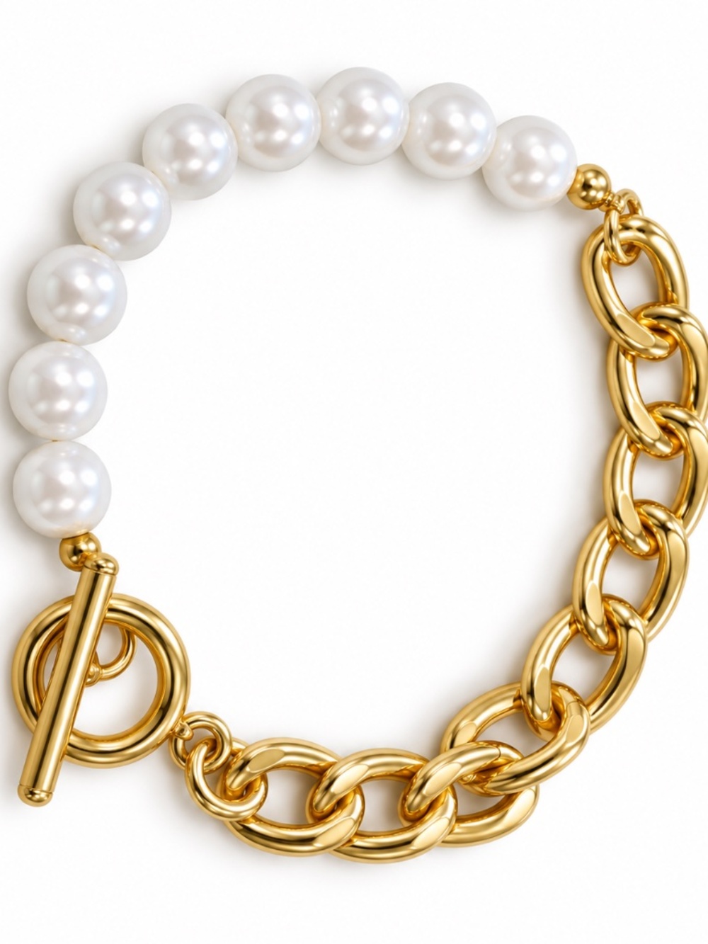 Gold-Tone Pearl and Chain Bracelet